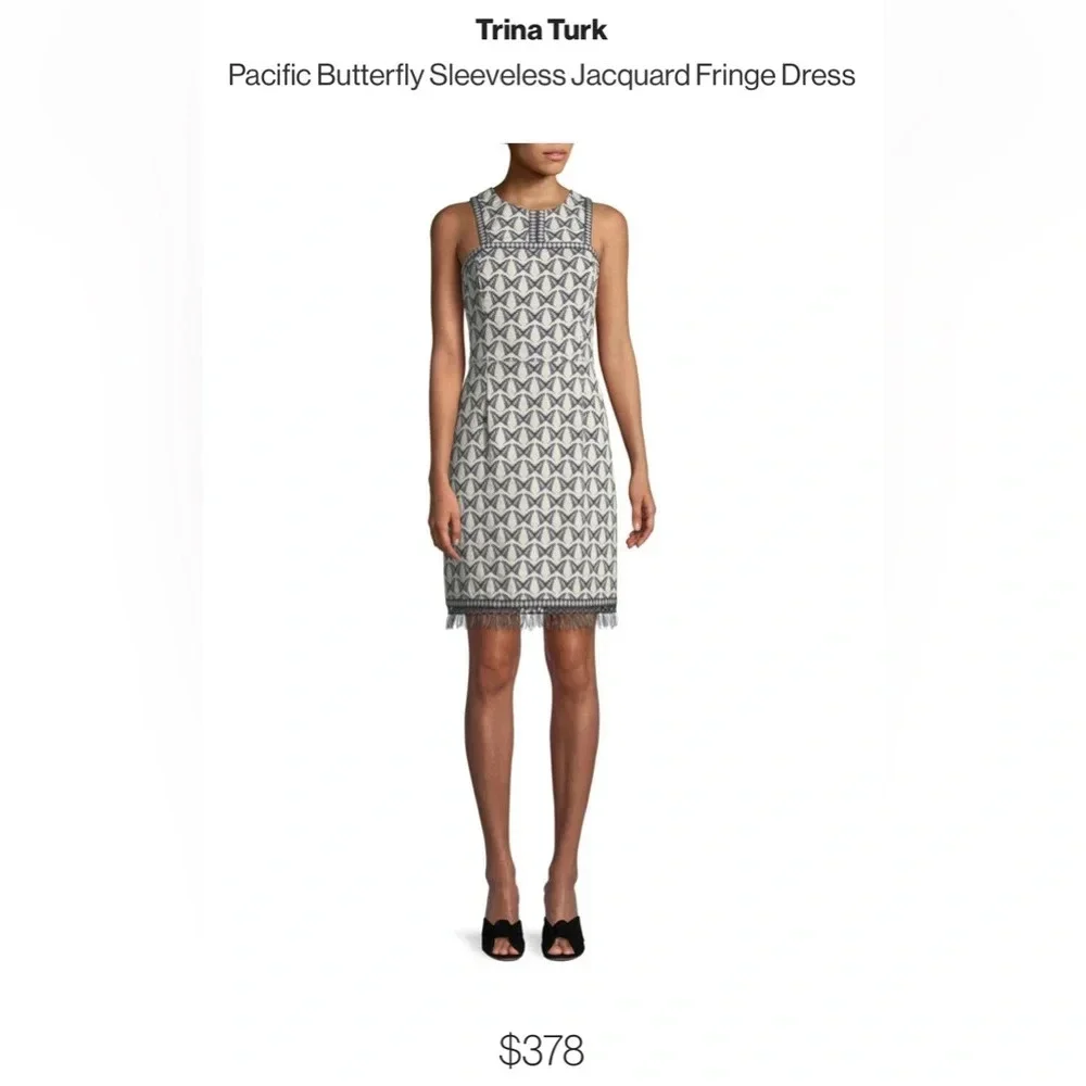 Trina Turk butterfly dress Pacific Butterfly jacquard fringe indigo ivory size 6 - Picture 12 of 14